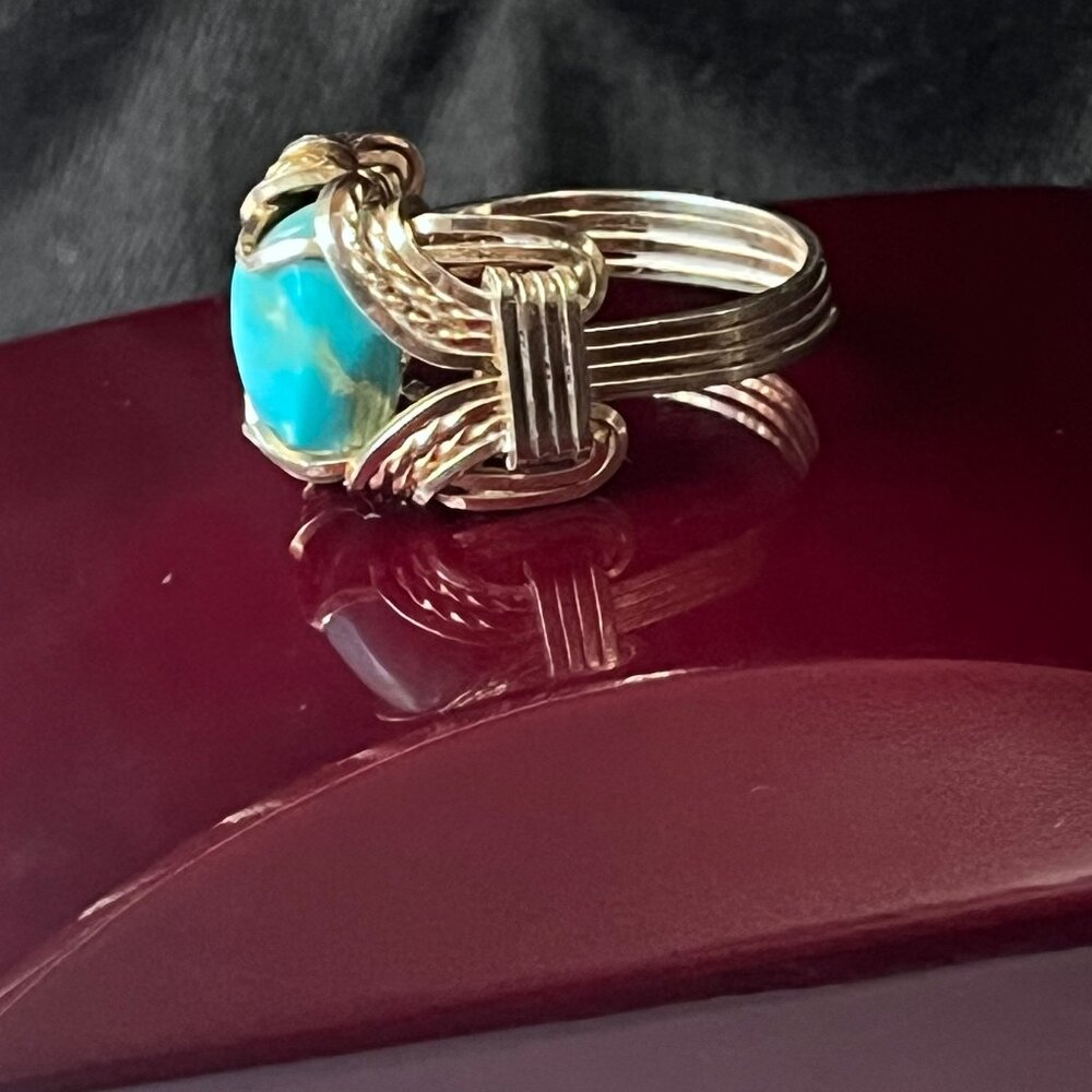 Sterling Silver Turquoise Wire Wrapped Ring Supreme Eleganzia Size 5 Artisan